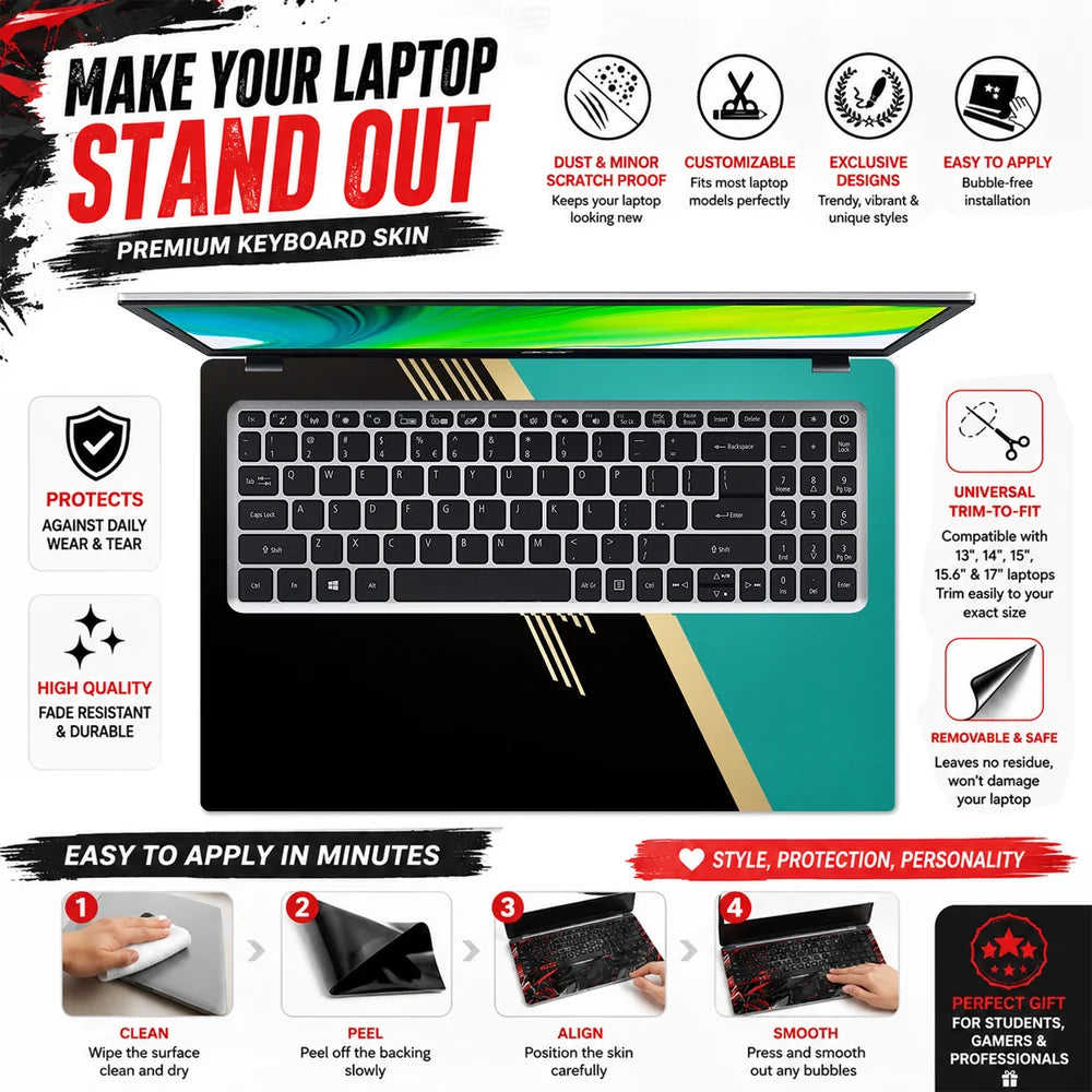 Teal Gold Minimal Split Laptop Skin - View 5