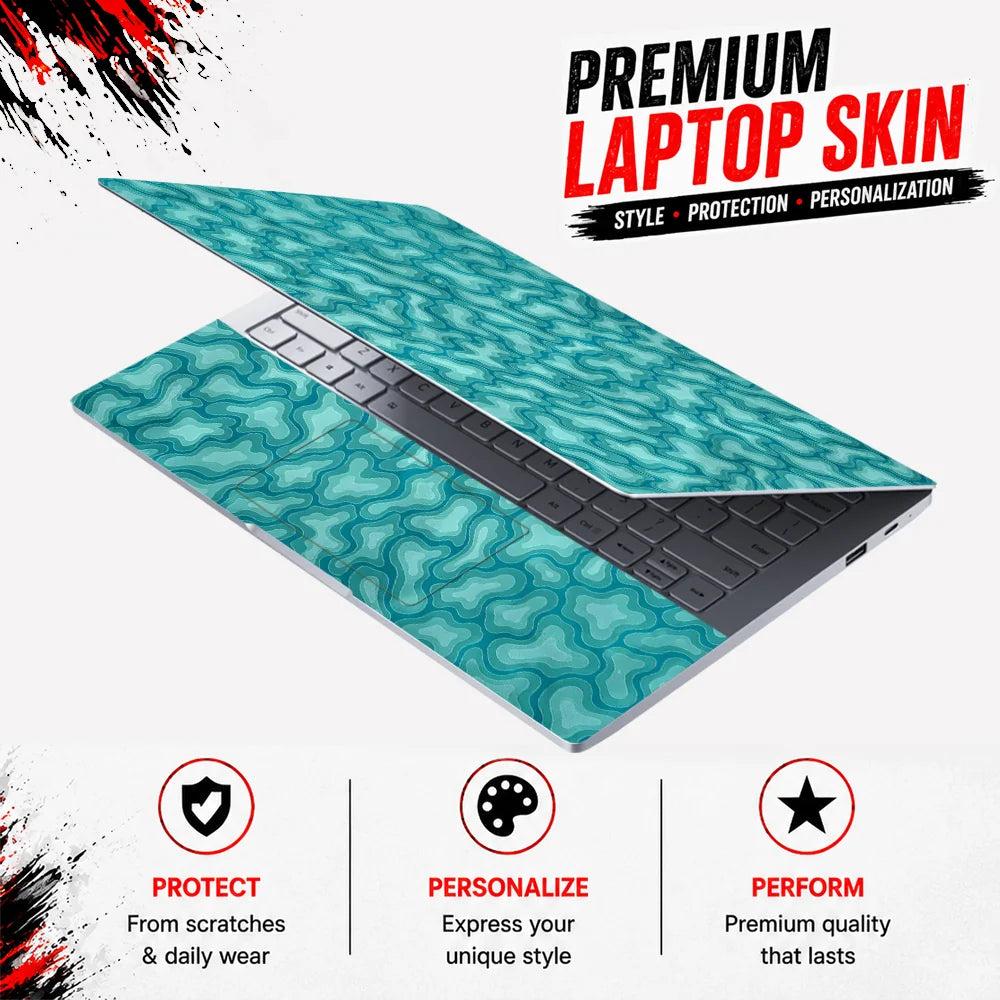 Teal Organic Blob Pattern Laptop Skin - View 3