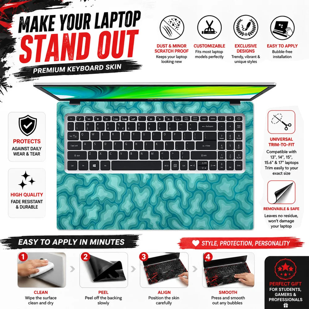 Teal Organic Blob Pattern Laptop Skin - View 5