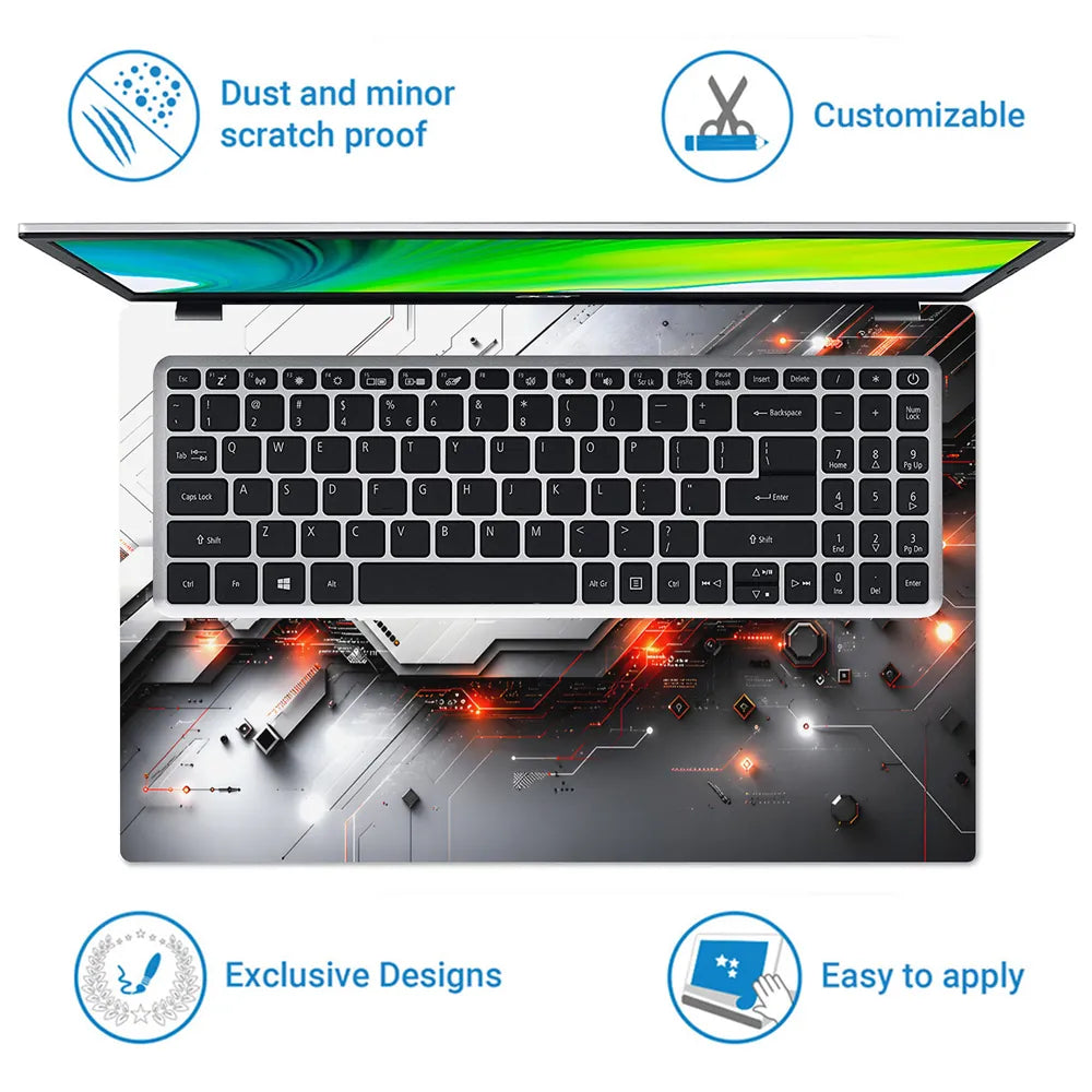 Tech Circuit Board Orange Laptop Skin - View 5