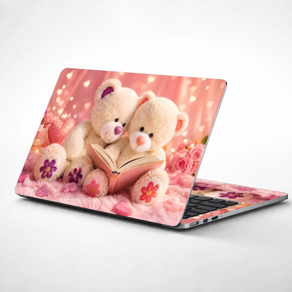Teddy Bears Reading Book Pink Laptop Skin - View 1