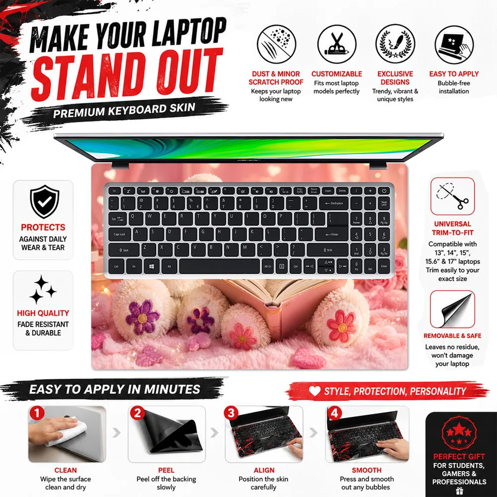 Teddy Bears Reading Book Pink Laptop Skin - View 5