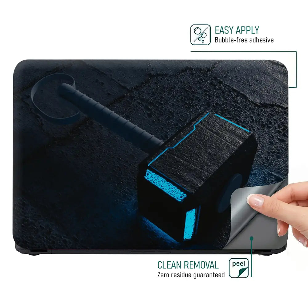 Thor Blue Neon Hammer Laptop Skin - View 4