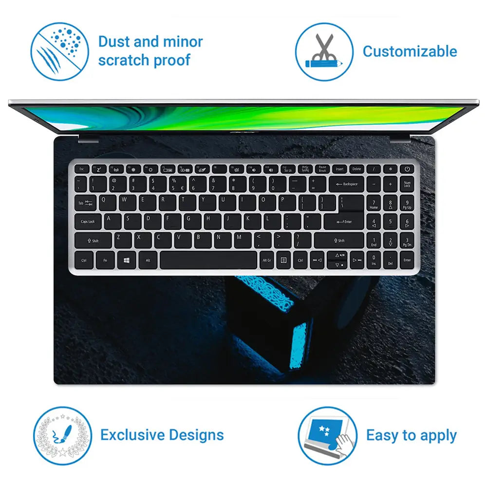 Thor Blue Neon Hammer Laptop Skin - View 5