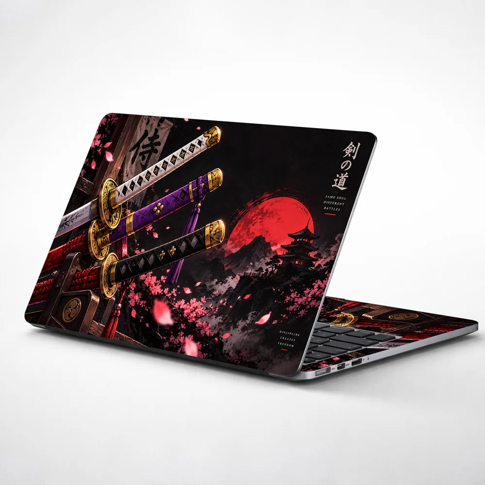 Three Katana Rack Red Moon Laptop Skin - View 1