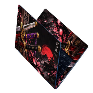 Three Katana Rack Red Moon Laptop Skin - View 2