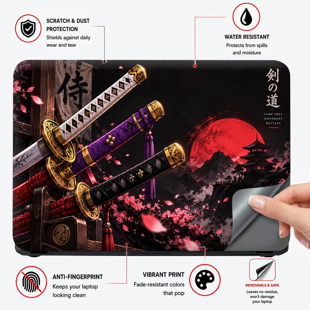 Three Katana Rack Red Moon Laptop Skin - View 4