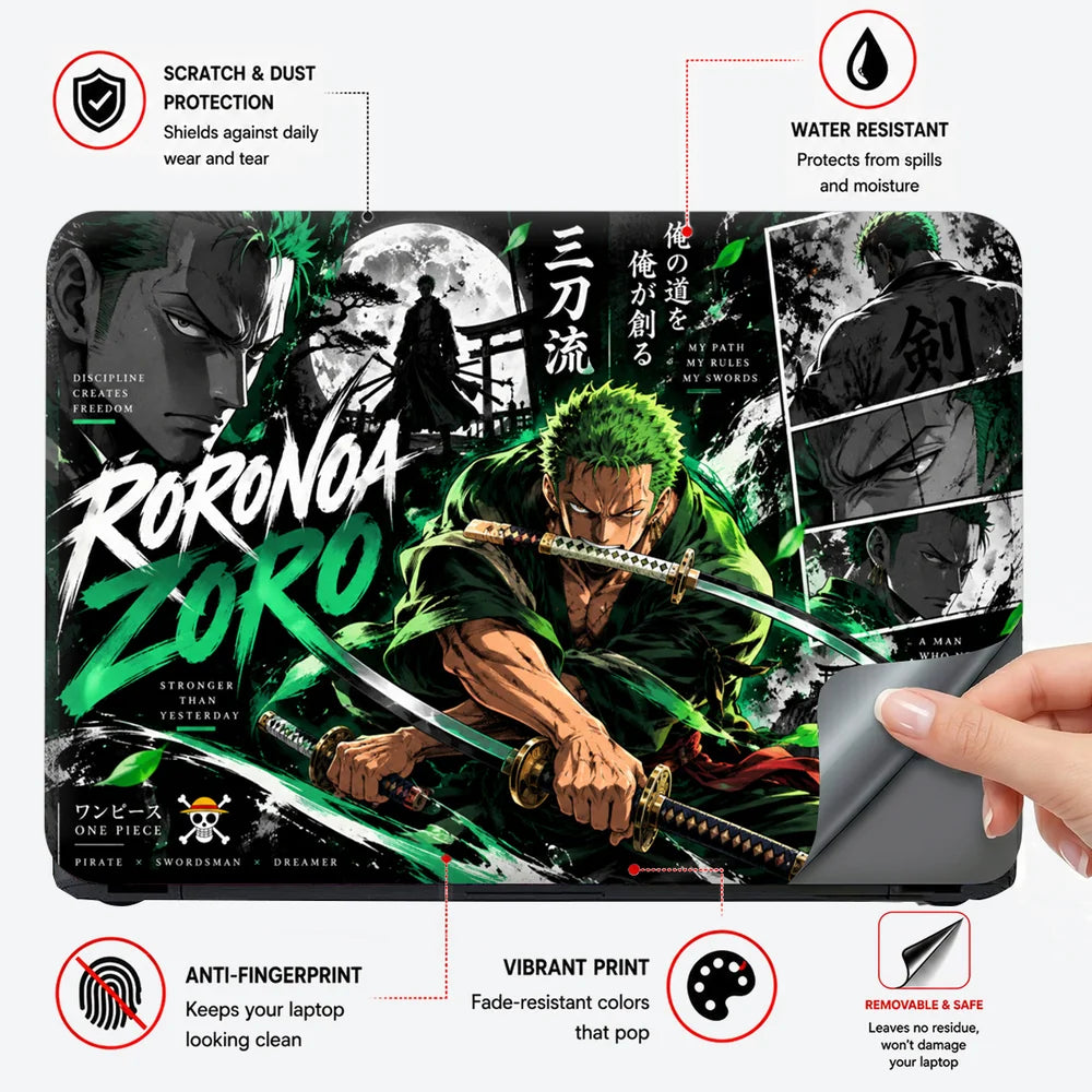 Three-Sword Style Roronoa Zoro Poster Laptop Skin - View 4