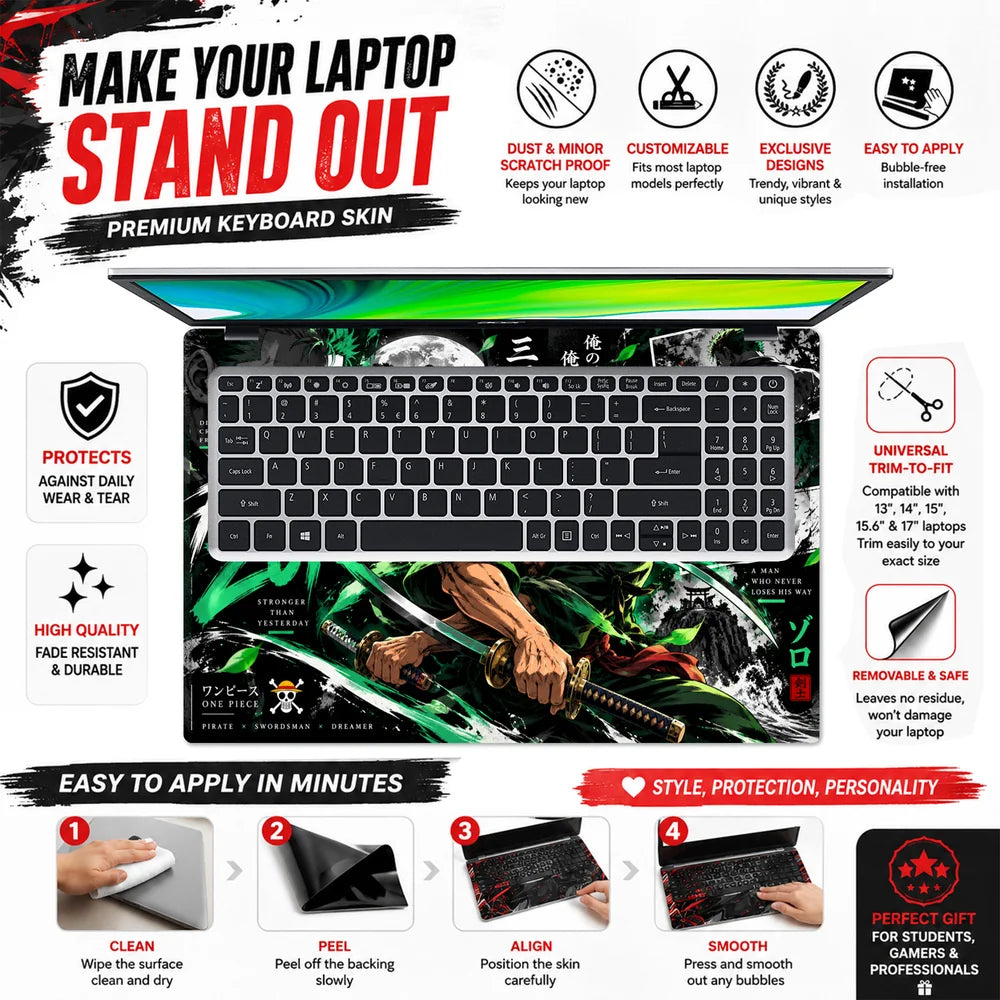Three-Sword Style Roronoa Zoro Poster Laptop Skin - View 5