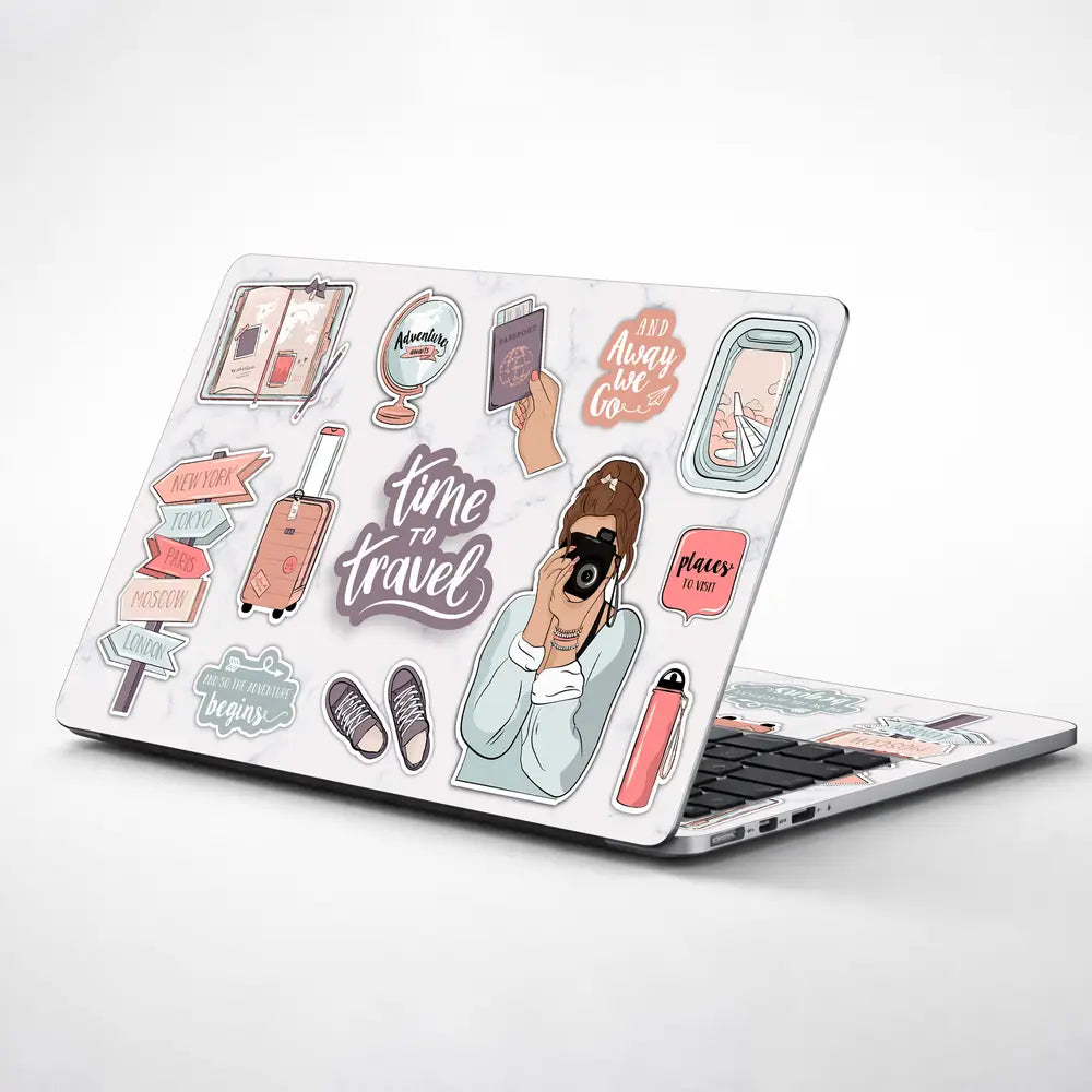 Time to Travel Girl Camera Laptop Skin - View 1