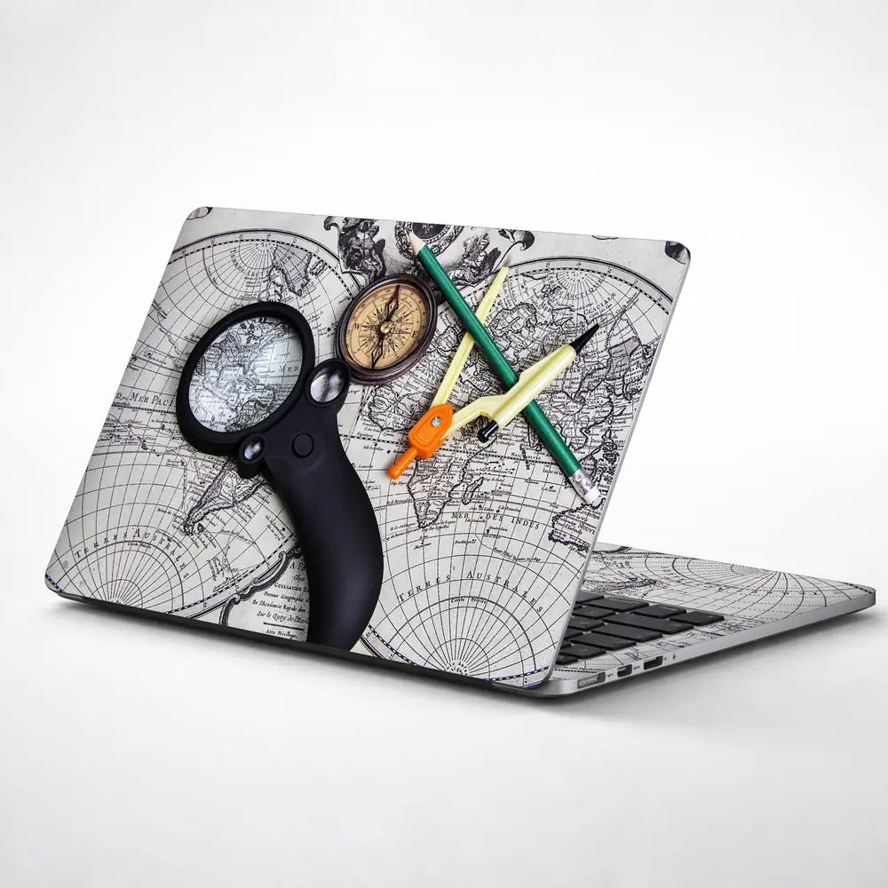 Tools for Travel on World Map Laptop Skin - View 1