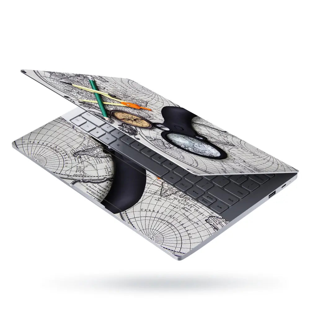 Tools for Travel on World Map Laptop Skin - View 3