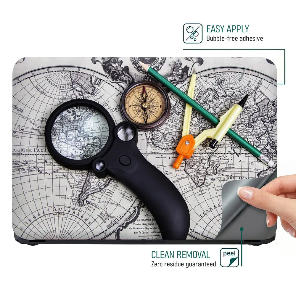 Tools for Travel on World Map Laptop Skin - View 4