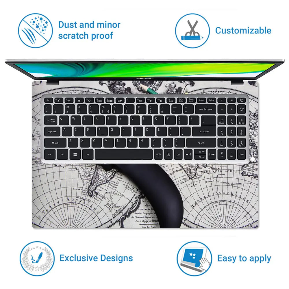Tools for Travel on World Map Laptop Skin - View 5
