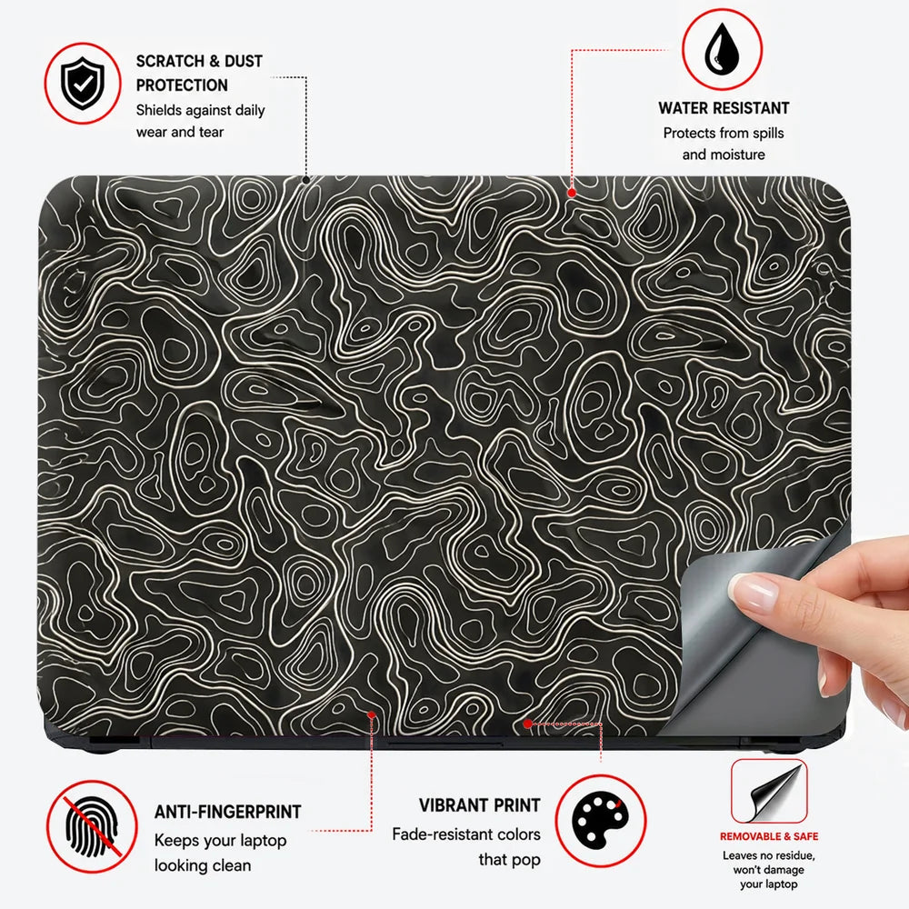 Topographic Contour Cream Dark Laptop Skin - View 4