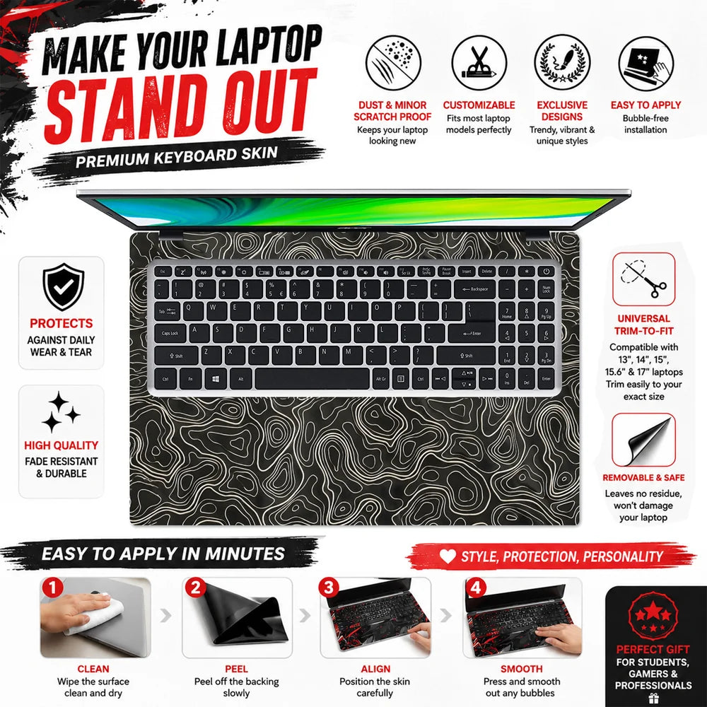 Topographic Contour Cream Dark Laptop Skin - View 5