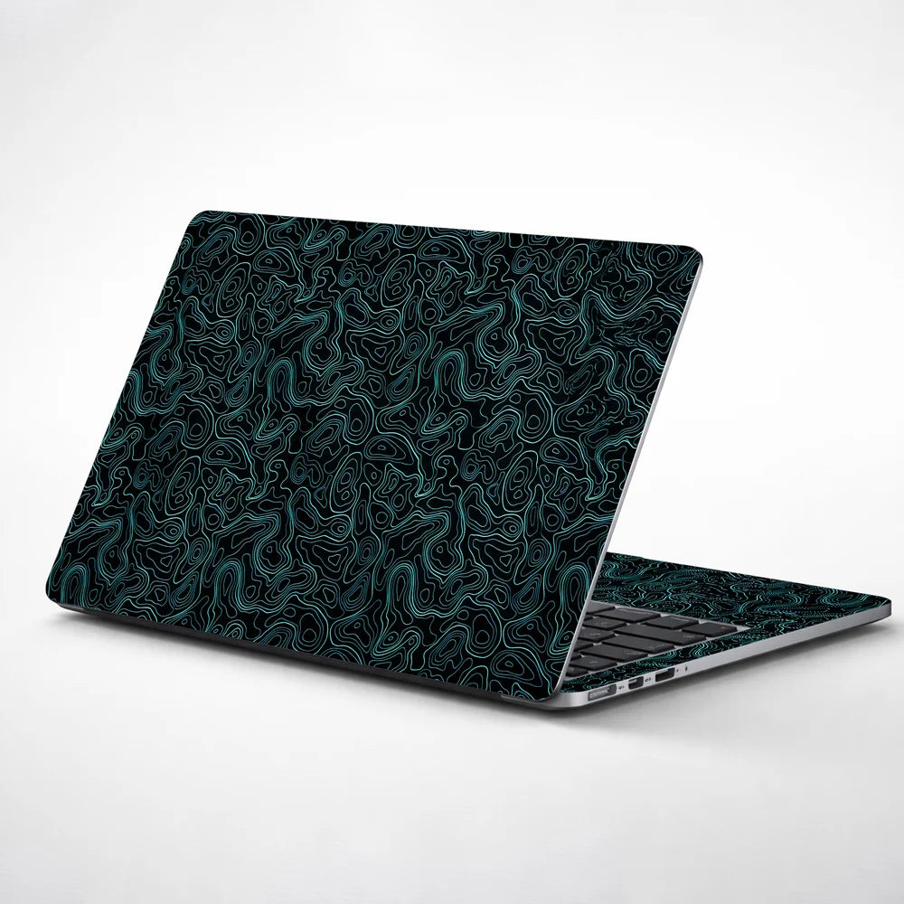 Topographic Contour Cyan Glow Laptop Skin - View 1