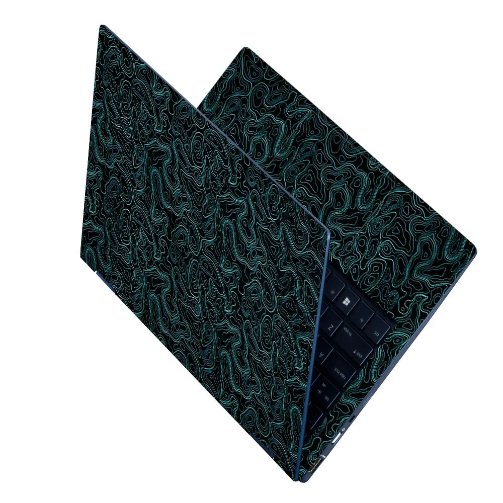 Topographic Contour Cyan Glow Laptop Skin - View 2