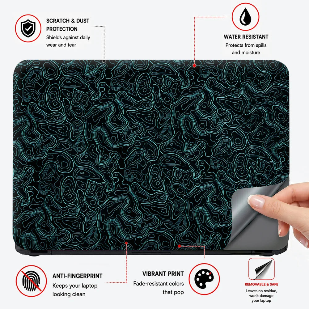 Topographic Contour Cyan Glow Laptop Skin - View 4