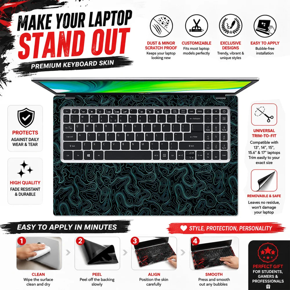 Topographic Contour Cyan Glow Laptop Skin - View 5