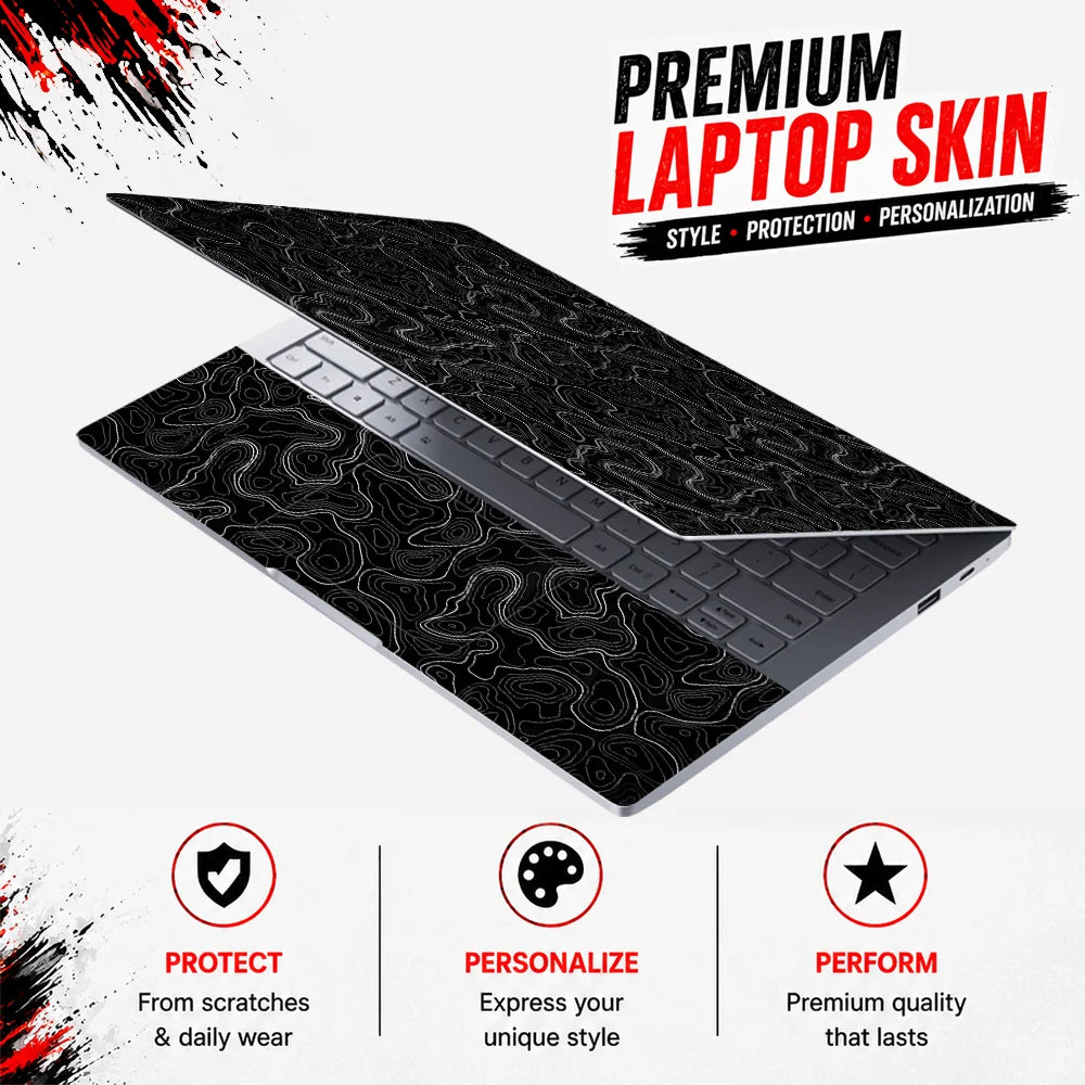Topographic Contour White Black Laptop Skin - View 3