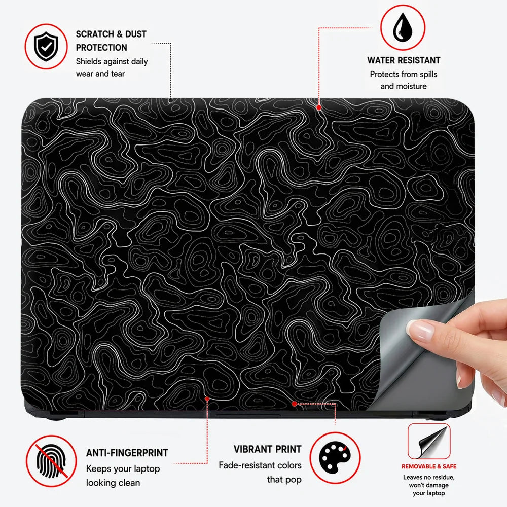 Topographic Contour White Black Laptop Skin - View 4