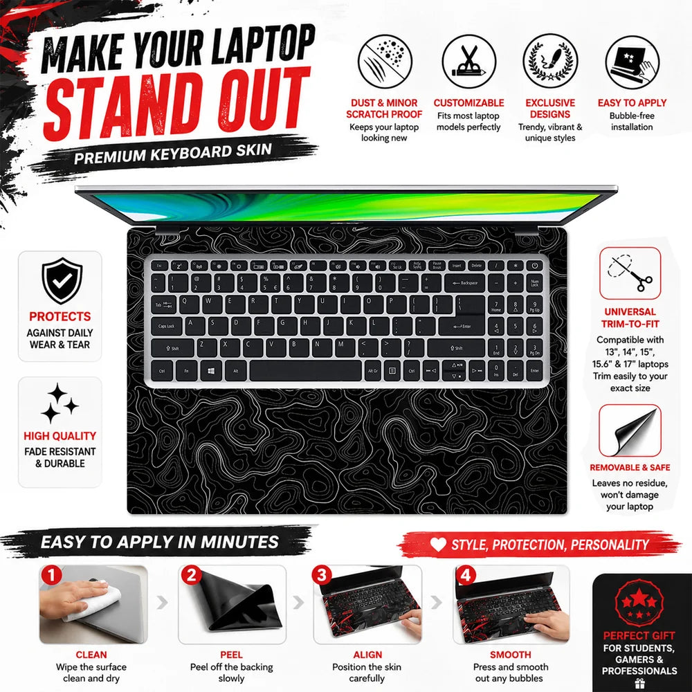 Topographic Contour White Black Laptop Skin - View 5