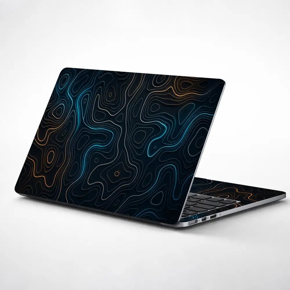 Topography Dark Neon Contour Lines Laptop Skin - View 1