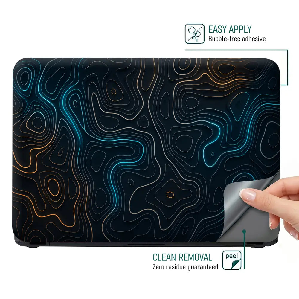 Topography Dark Neon Contour Lines Laptop Skin - View 4