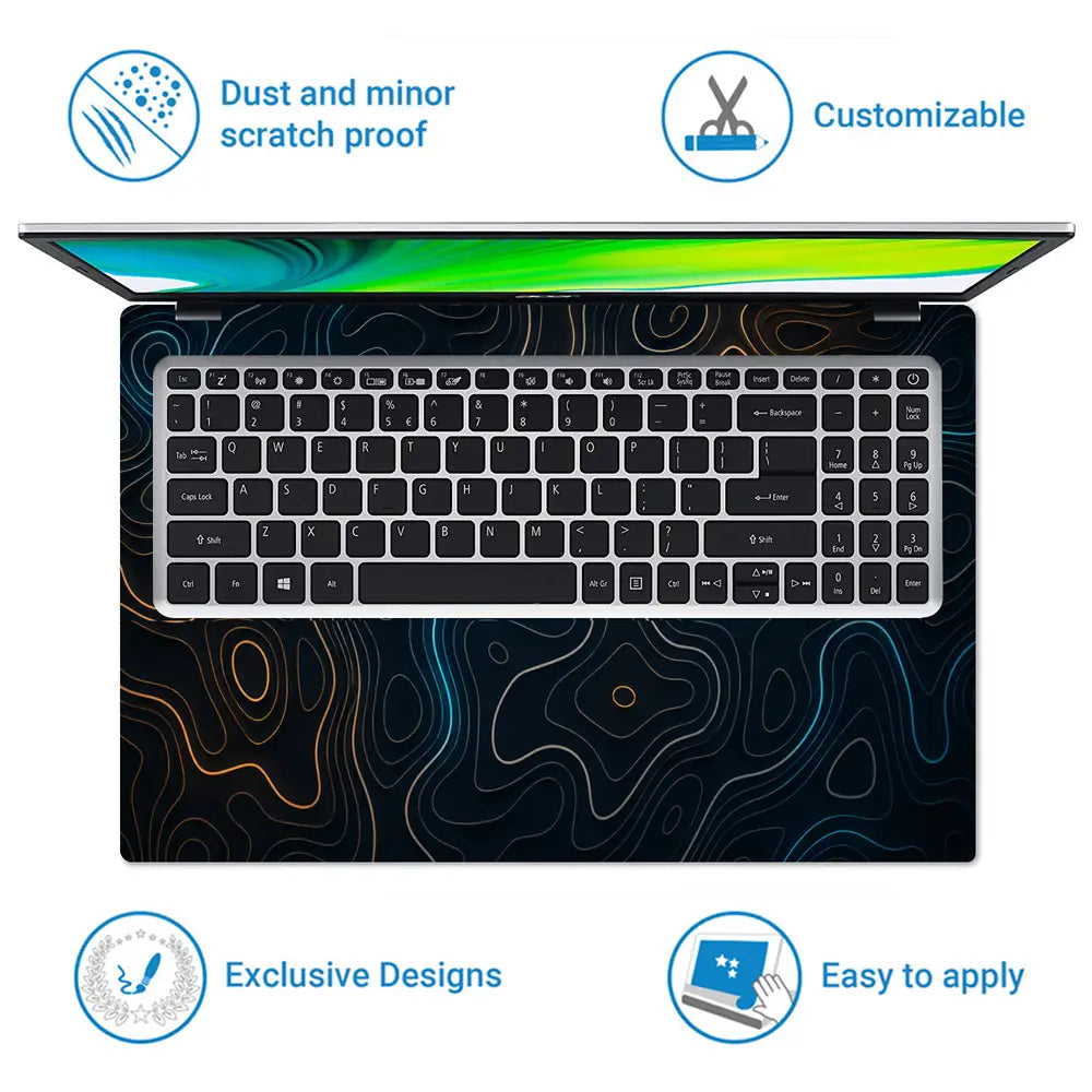 Topography Dark Neon Contour Lines Laptop Skin - View 5