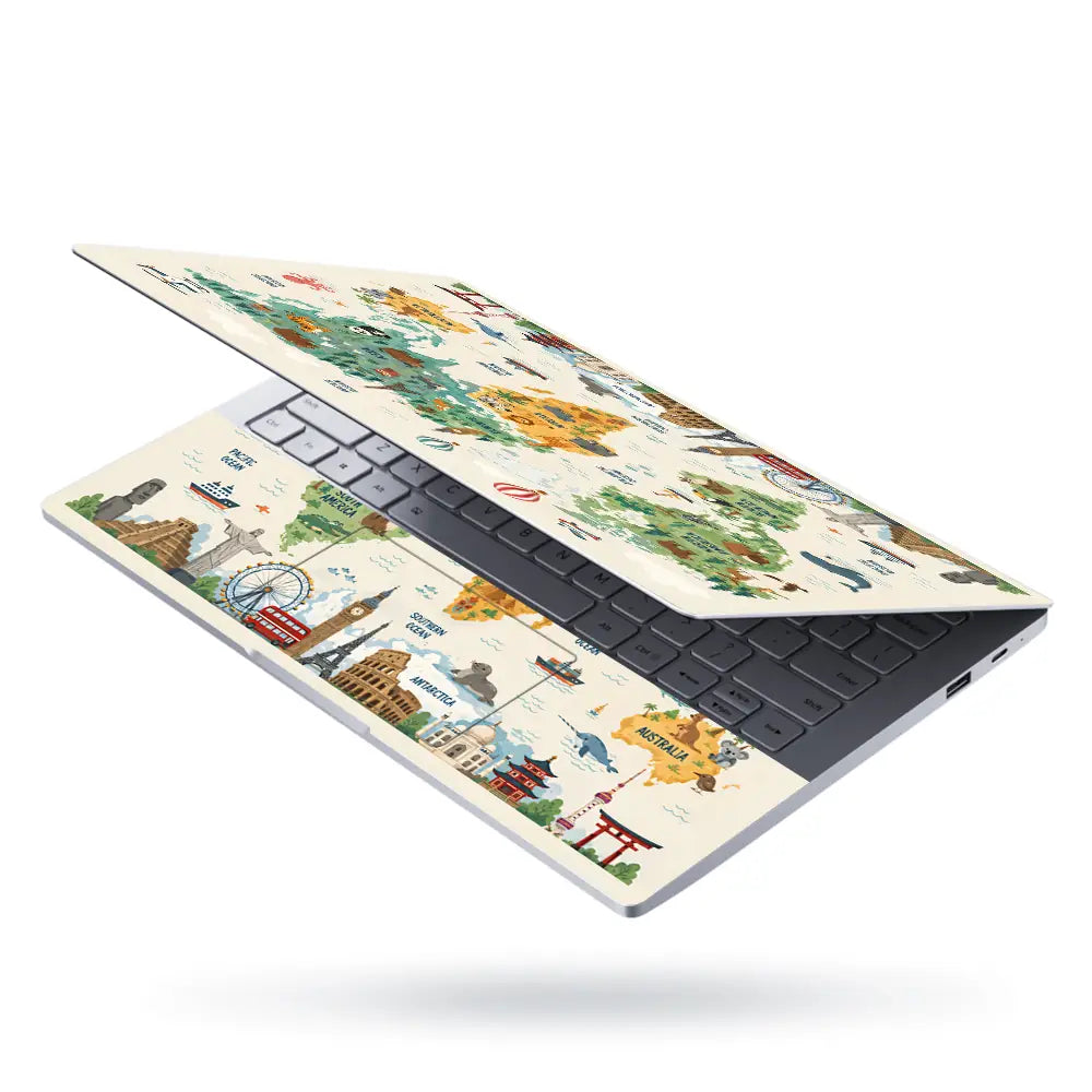 Topography World Map Animals Colorful Laptop Skin - View 3