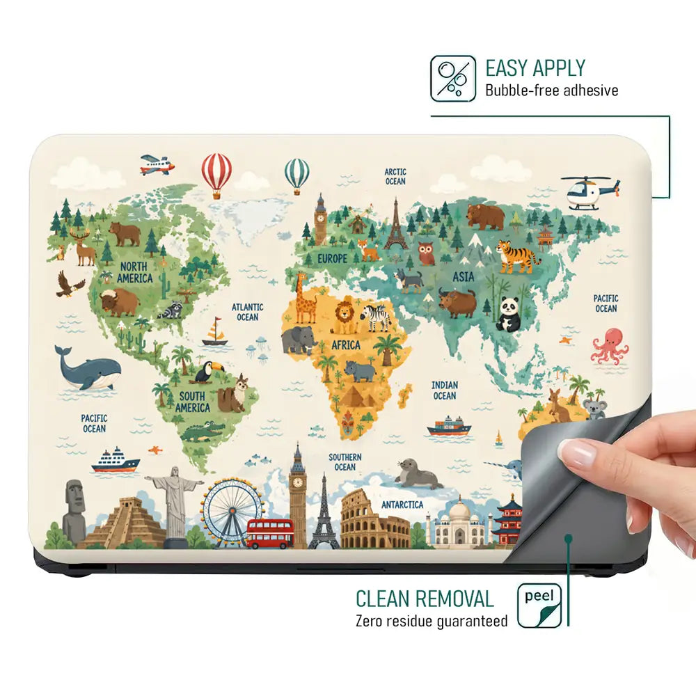 Topography World Map Animals Colorful Laptop Skin - View 4