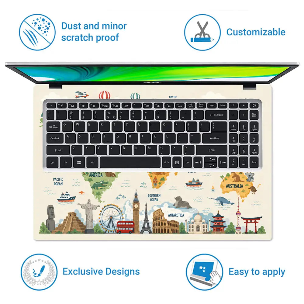 Topography World Map Animals Colorful Laptop Skin - View 5