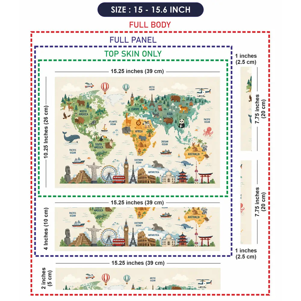 Topography World Map Animals Colorful Laptop Skin - View 8