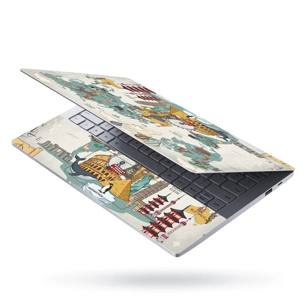 Topography World Map Animals Vintage Laptop Skin - View 3