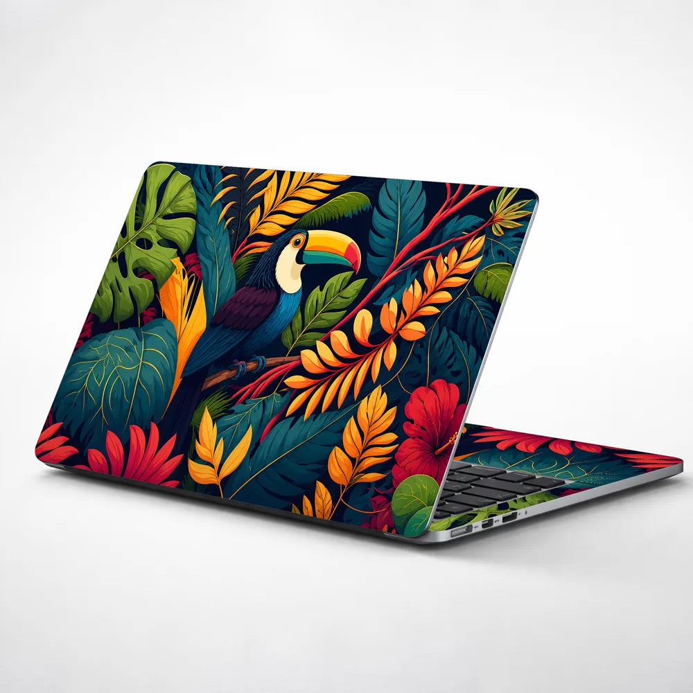 Toucan Tropical Jungle Leaves Laptop Skin - View 1