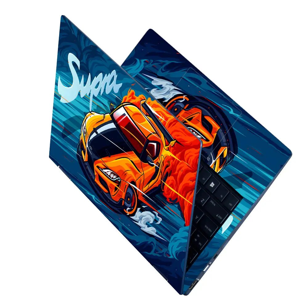 Toyota Supra Orange BlueFlames Laptop Skin - View 2