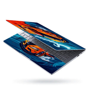 Toyota Supra Orange BlueFlames Laptop Skin - View 3