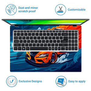 Toyota Supra Orange BlueFlames Laptop Skin - View 5