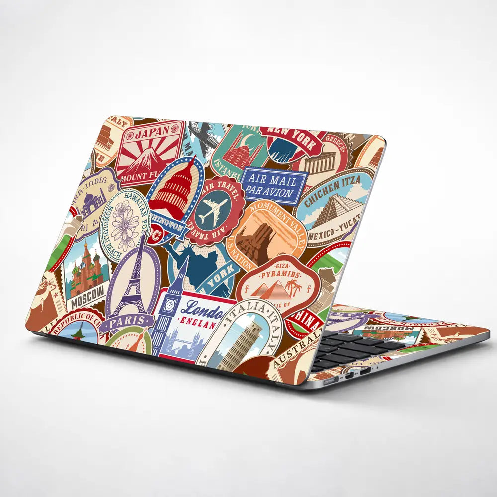 Travel Stamp Doodle Laptop Skin - View 1