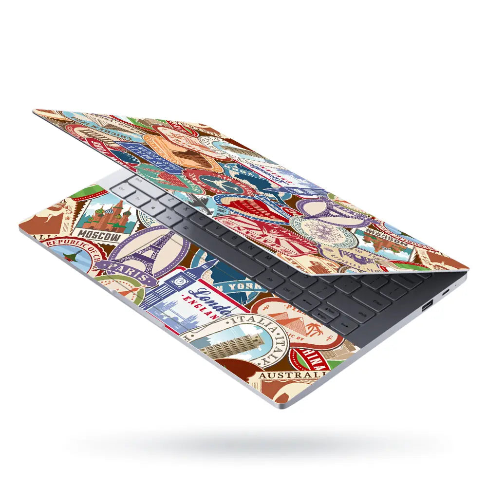 Travel Stamp Doodle Laptop Skin - View 3