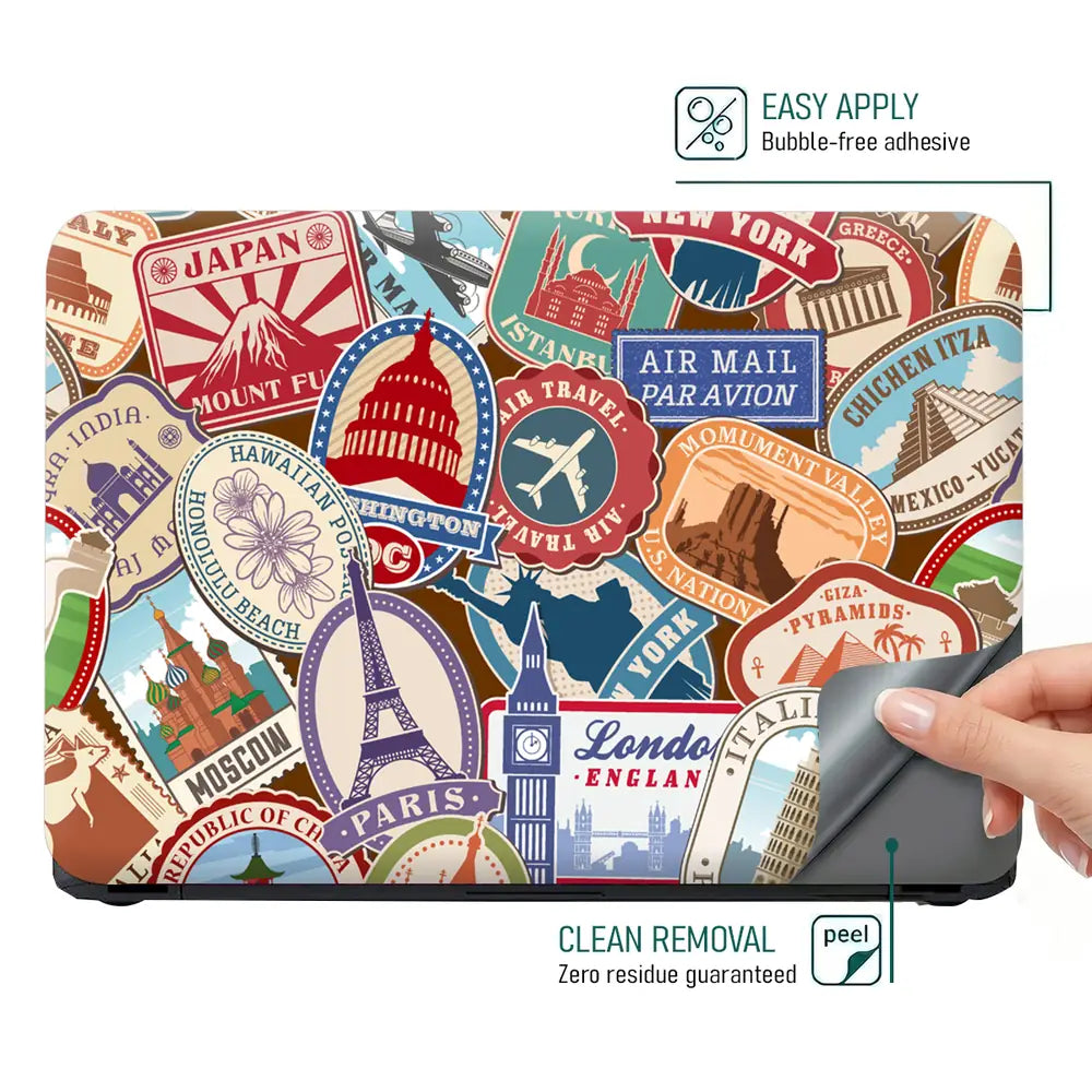 Travel Stamp Doodle Laptop Skin - View 4