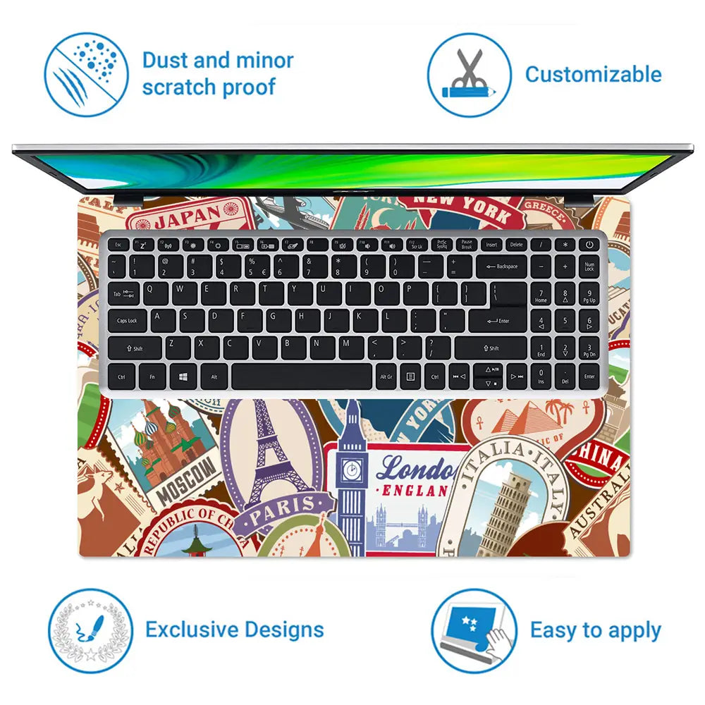 Travel Stamp Doodle Laptop Skin - View 5