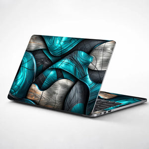 Turquoise Ribbon Woodgrain Abstract Laptop Skin - View 1