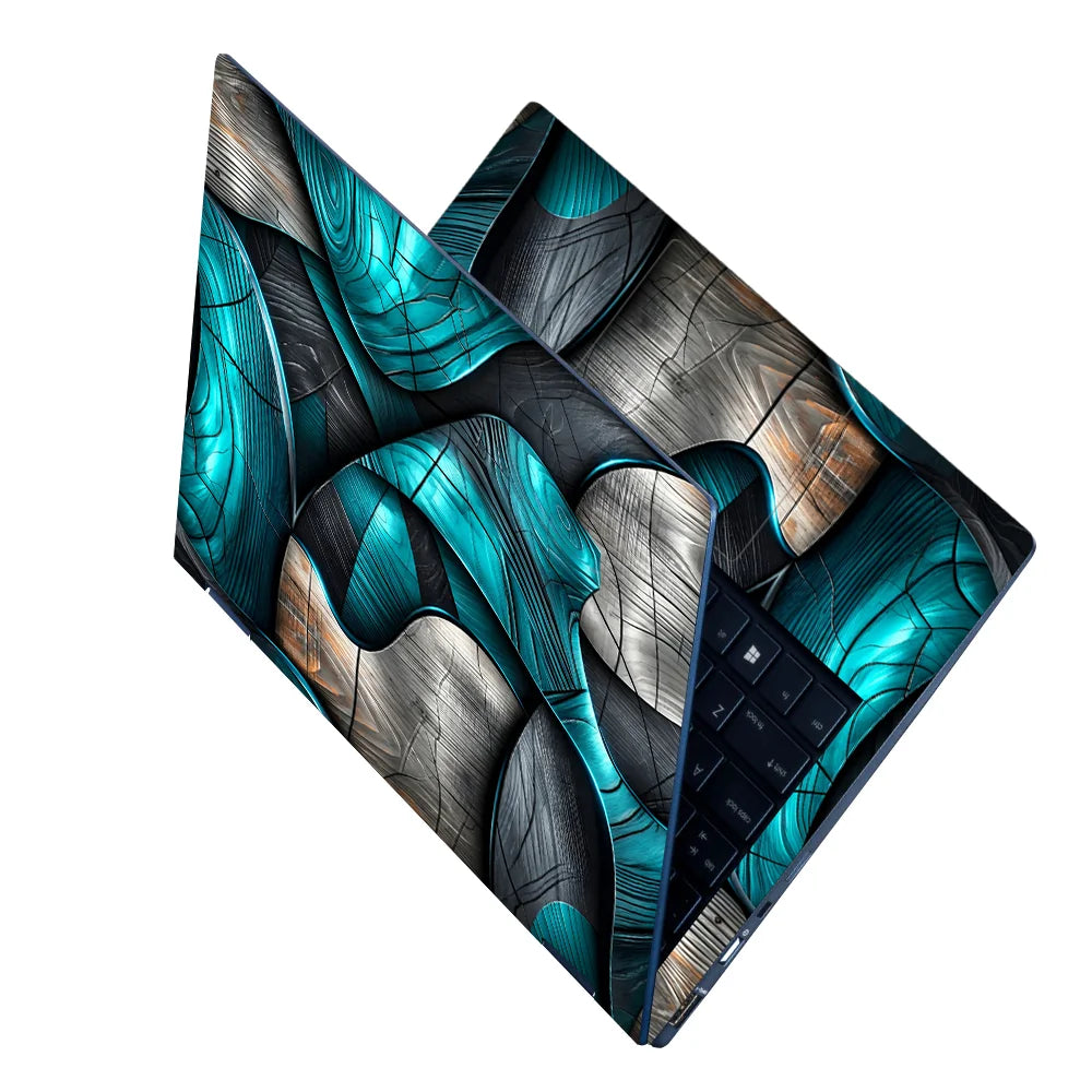 Turquoise Ribbon Woodgrain Abstract Laptop Skin - View 2