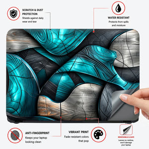 Turquoise Ribbon Woodgrain Abstract Laptop Skin - View 4