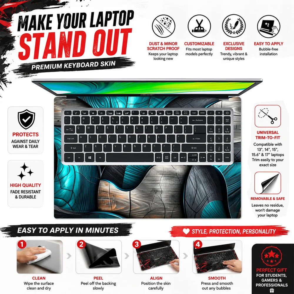 Turquoise Ribbon Woodgrain Abstract Laptop Skin - View 5