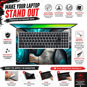 Turquoise Ribbon Woodgrain Abstract Laptop Skin - View 5