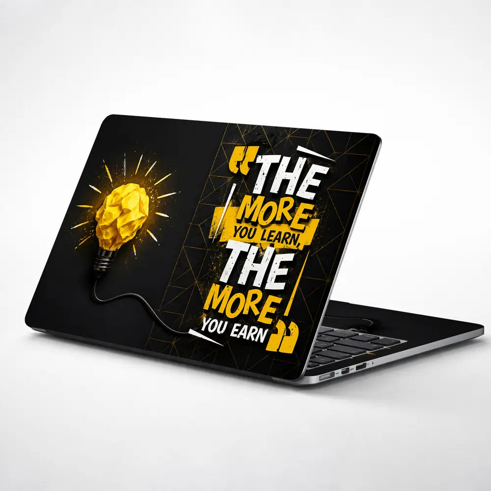 Typography Learn More Earn More Bulb Laptop Skin - View 1
