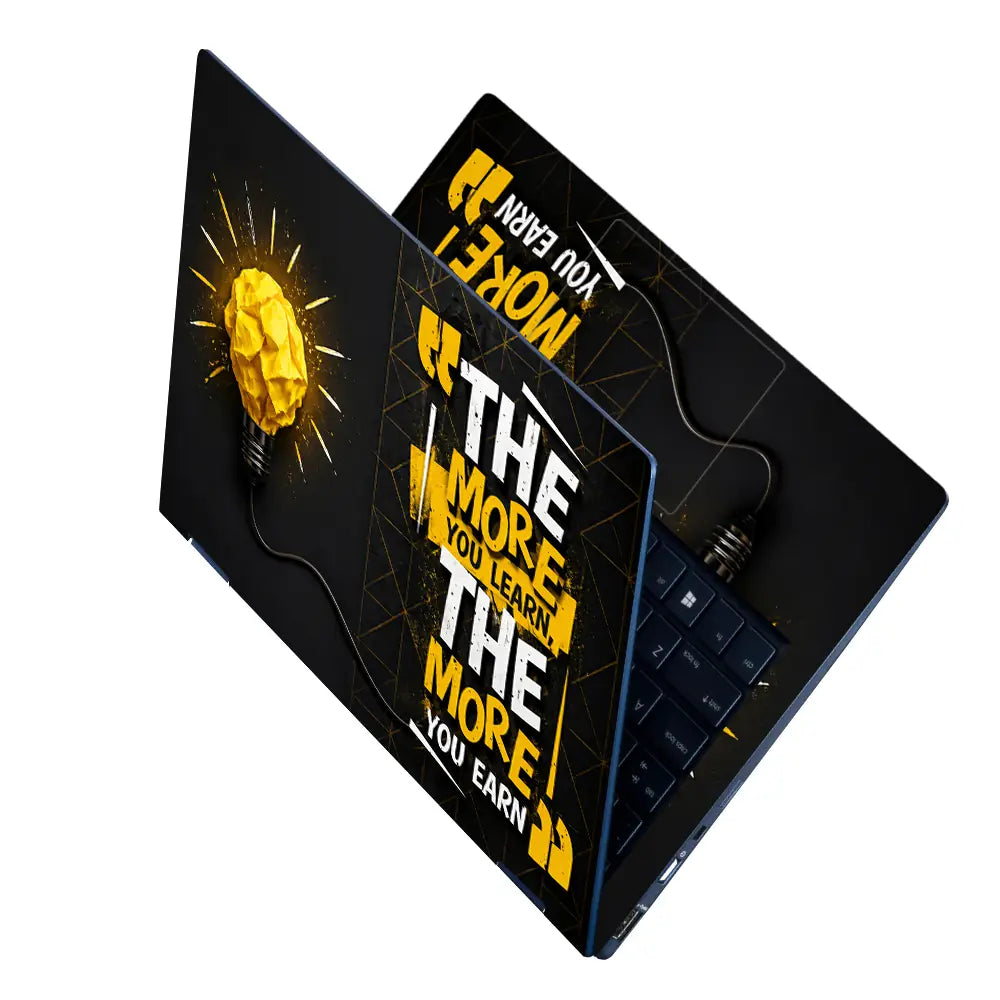 Typography Learn More Earn More Bulb Laptop Skin - View 2